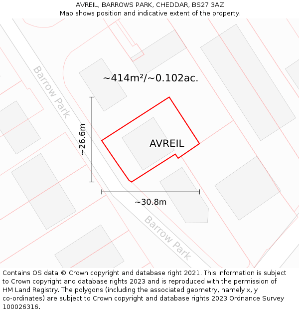 AVREIL, BARROWS PARK, CHEDDAR, BS27 3AZ: Plot and title map