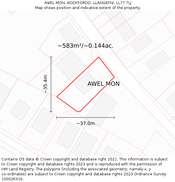 AWEL MON, BODFFORDD, LLANGEFNI, LL77 7LJ: Plot and title map