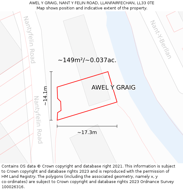 AWEL Y GRAIG, NANT Y FELIN ROAD, LLANFAIRFECHAN, LL33 0TE: Plot and title map