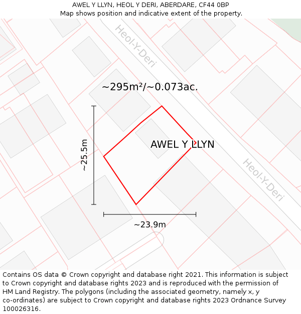 AWEL Y LLYN, HEOL Y DERI, ABERDARE, CF44 0BP: Plot and title map