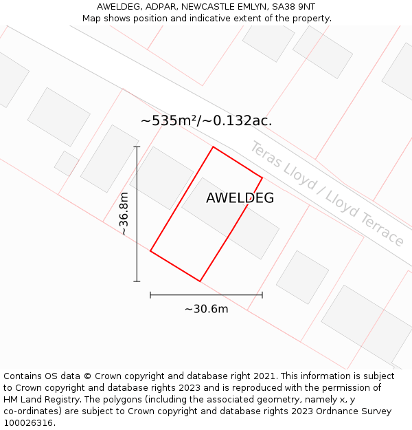 AWELDEG, ADPAR, NEWCASTLE EMLYN, SA38 9NT: Plot and title map