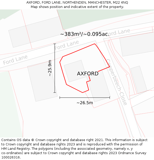AXFORD, FORD LANE, NORTHENDEN, MANCHESTER, M22 4NQ: Plot and title map
