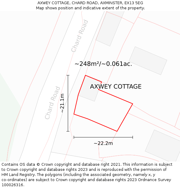 AXWEY COTTAGE, CHARD ROAD, AXMINSTER, EX13 5EG: Plot and title map