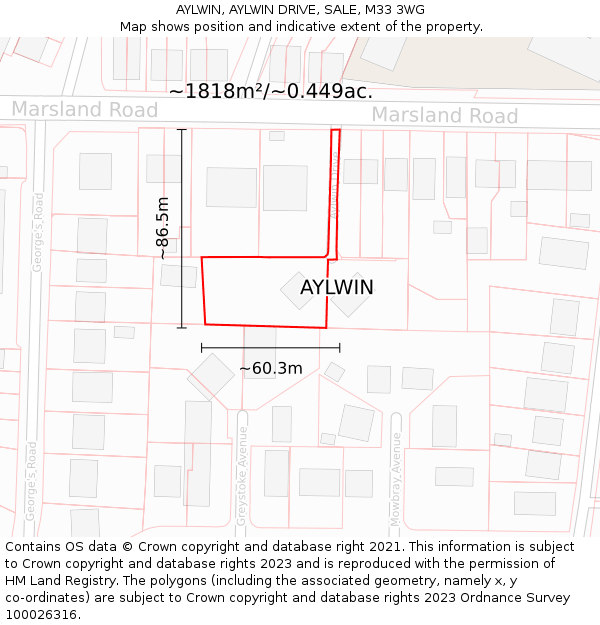 AYLWIN, AYLWIN DRIVE, SALE, M33 3WG: Plot and title map