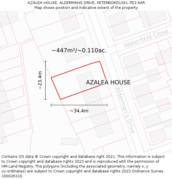 AZALEA HOUSE, ALDERMANS DRIVE, PETERBOROUGH, PE3 6AR: Plot and title map