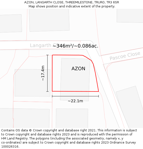 AZON, LANGARTH CLOSE, THREEMILESTONE, TRURO, TR3 6SR: Plot and title map