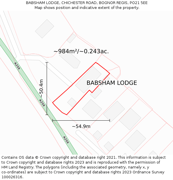BABSHAM LODGE, CHICHESTER ROAD, BOGNOR REGIS, PO21 5EE: Plot and title map