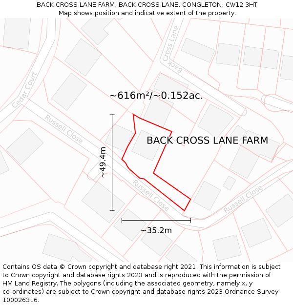 BACK CROSS LANE FARM, BACK CROSS LANE, CONGLETON, CW12 3HT: Plot and title map