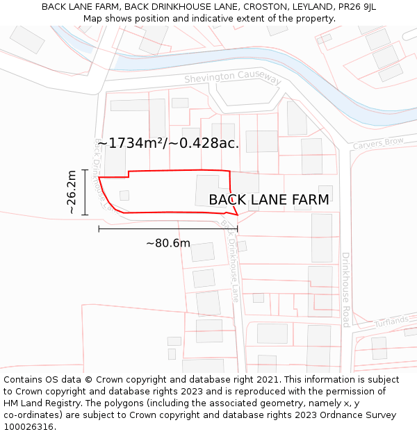 BACK LANE FARM, BACK DRINKHOUSE LANE, CROSTON, LEYLAND, PR26 9JL: Plot and title map