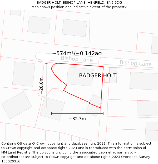 BADGER HOLT, BISHOP LANE, HENFIELD, BN5 9DG: Plot and title map
