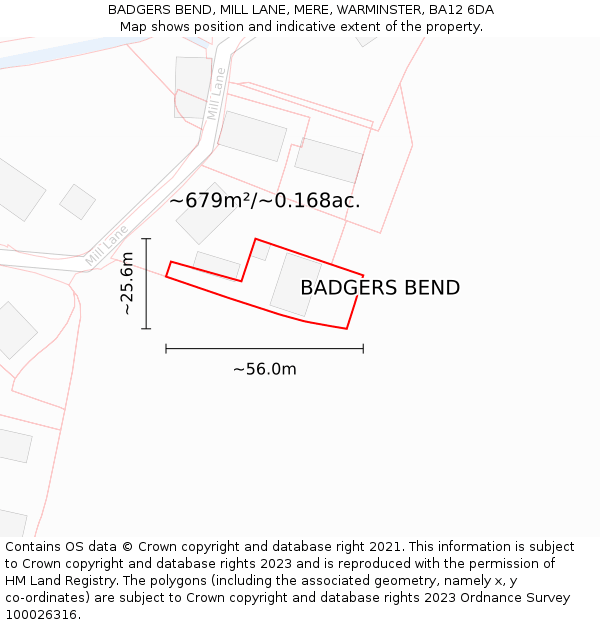 BADGERS BEND, MILL LANE, MERE, WARMINSTER, BA12 6DA: Plot and title map