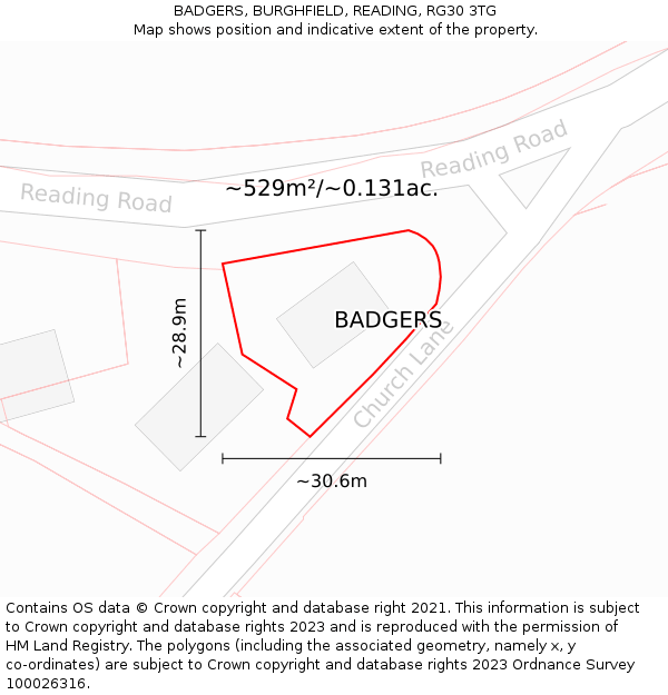 BADGERS, BURGHFIELD, READING, RG30 3TG: Plot and title map