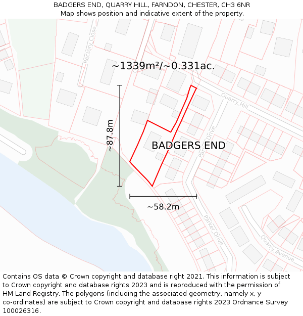 BADGERS END, QUARRY HILL, FARNDON, CHESTER, CH3 6NR: Plot and title map