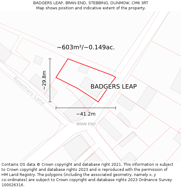 BADGERS LEAP, BRAN END, STEBBING, DUNMOW, CM6 3RT: Plot and title map