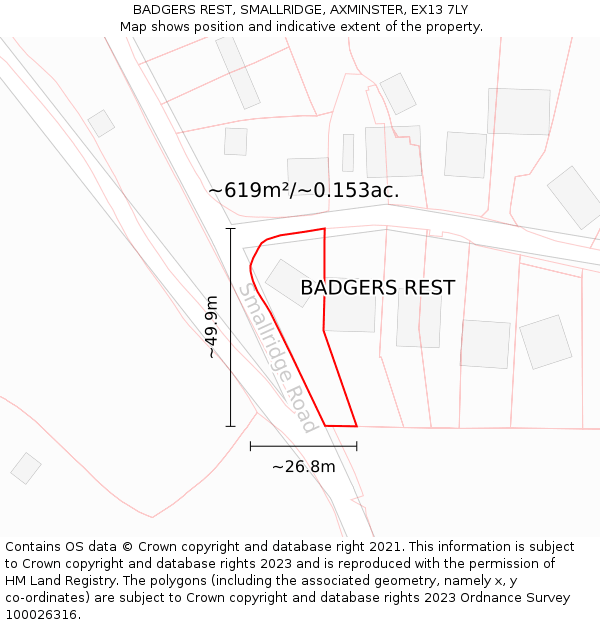 BADGERS REST, SMALLRIDGE, AXMINSTER, EX13 7LY: Plot and title map