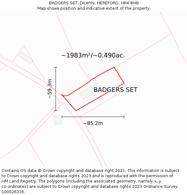 BADGERS SET, DILWYN, HEREFORD, HR4 8HB: Plot and title map