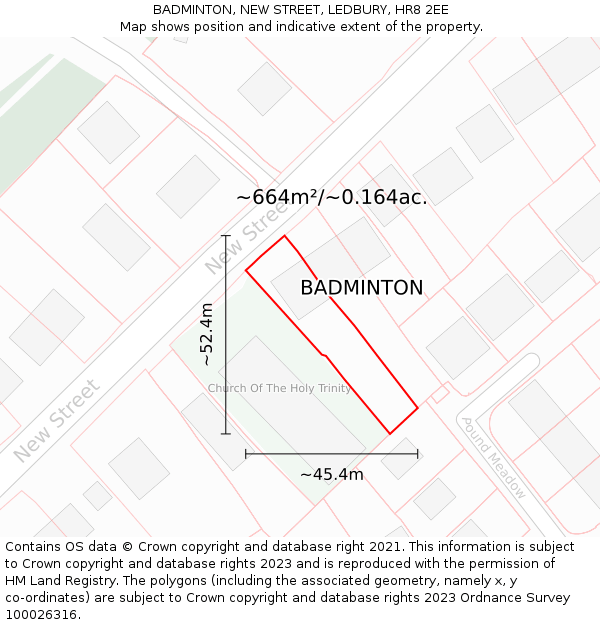 BADMINTON, NEW STREET, LEDBURY, HR8 2EE: Plot and title map