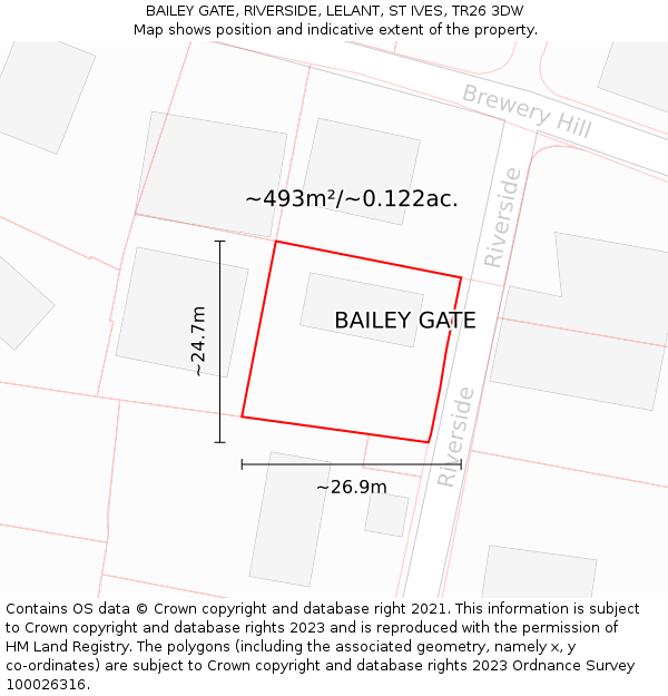 BAILEY GATE, RIVERSIDE, LELANT, ST IVES, TR26 3DW: Plot and title map