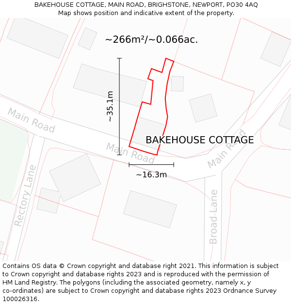 BAKEHOUSE COTTAGE, MAIN ROAD, BRIGHSTONE, NEWPORT, PO30 4AQ: Plot and title map