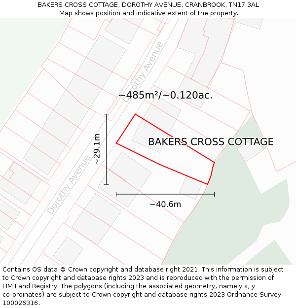 BAKERS CROSS COTTAGE, DOROTHY AVENUE, CRANBROOK, TN17 3AL: Plot and title map