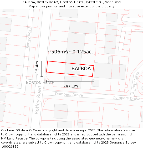 BALBOA, BOTLEY ROAD, HORTON HEATH, EASTLEIGH, SO50 7DN: Plot and title map