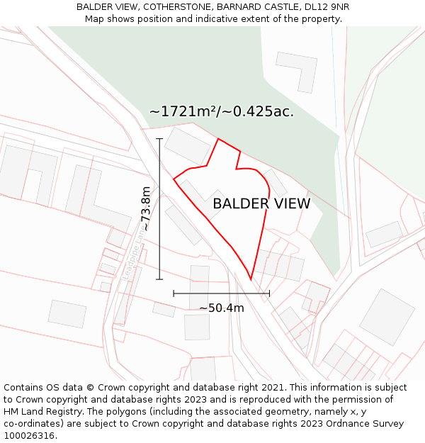 BALDER VIEW, COTHERSTONE, BARNARD CASTLE, DL12 9NR: Plot and title map
