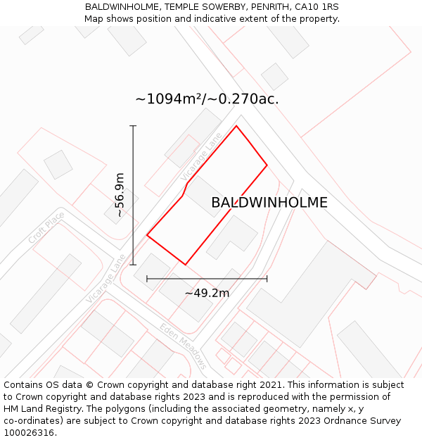 BALDWINHOLME, TEMPLE SOWERBY, PENRITH, CA10 1RS: Plot and title map