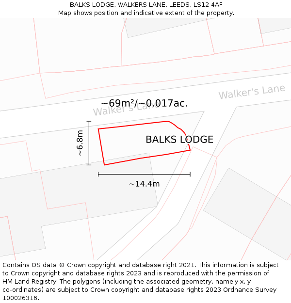 BALKS LODGE, WALKERS LANE, LEEDS, LS12 4AF: Plot and title map