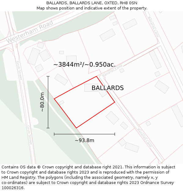 BALLARDS, BALLARDS LANE, OXTED, RH8 0SN: Plot and title map