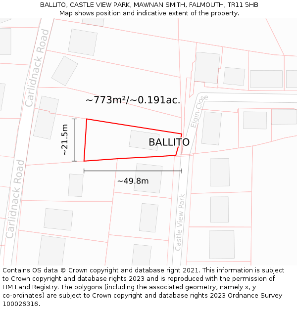 BALLITO, CASTLE VIEW PARK, MAWNAN SMITH, FALMOUTH, TR11 5HB: Plot and title map