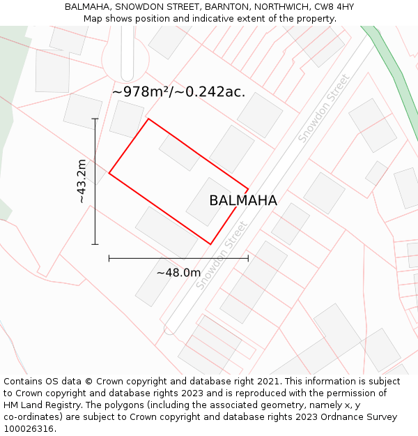 BALMAHA, SNOWDON STREET, BARNTON, NORTHWICH, CW8 4HY: Plot and title map