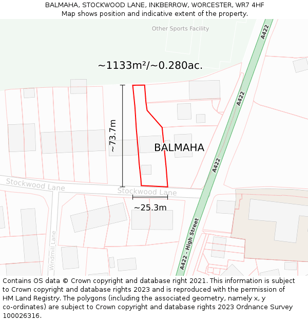 BALMAHA, STOCKWOOD LANE, INKBERROW, WORCESTER, WR7 4HF: Plot and title map