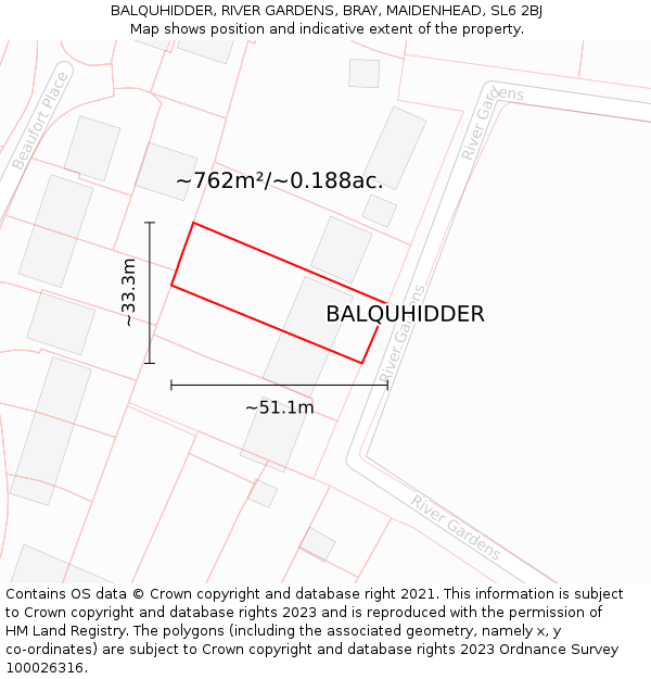BALQUHIDDER, RIVER GARDENS, BRAY, MAIDENHEAD, SL6 2BJ: Plot and title map