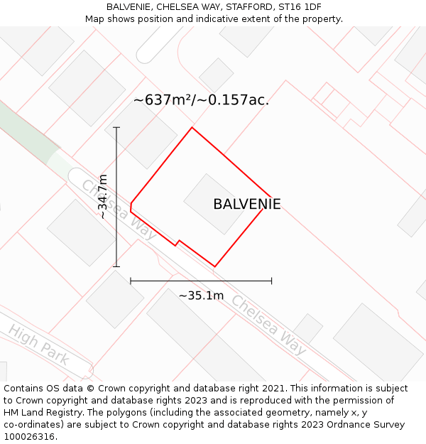 BALVENIE, CHELSEA WAY, STAFFORD, ST16 1DF: Plot and title map