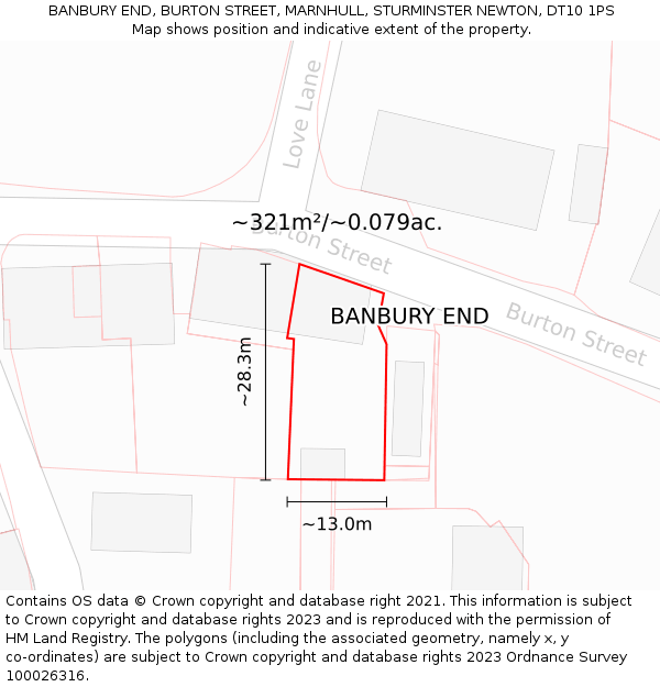 BANBURY END, BURTON STREET, MARNHULL, STURMINSTER NEWTON, DT10 1PS: Plot and title map