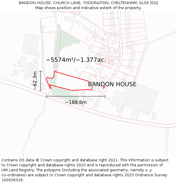 BANDON HOUSE, CHURCH LANE, TODDINGTON, CHELTENHAM, GL54 5DQ: Plot and title map
