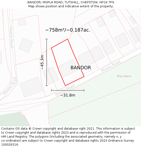 BANDOR, MOPLA ROAD, TUTSHILL, CHEPSTOW, NP16 7PS: Plot and title map