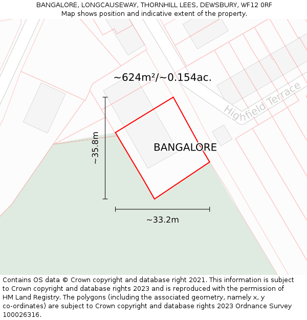 BANGALORE, LONGCAUSEWAY, THORNHILL LEES, DEWSBURY, WF12 0RF: Plot and title map