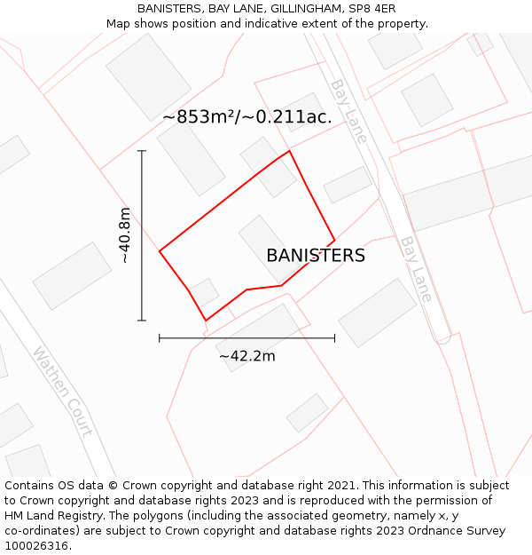 BANISTERS, BAY LANE, GILLINGHAM, SP8 4ER: Plot and title map