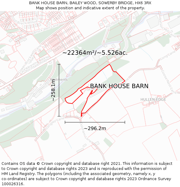 BANK HOUSE BARN, BAILEY WOOD, SOWERBY BRIDGE, HX6 3RX: Plot and title map