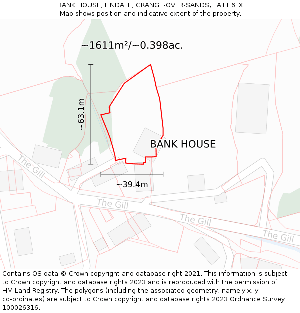 BANK HOUSE, LINDALE, GRANGE-OVER-SANDS, LA11 6LX: Plot and title map