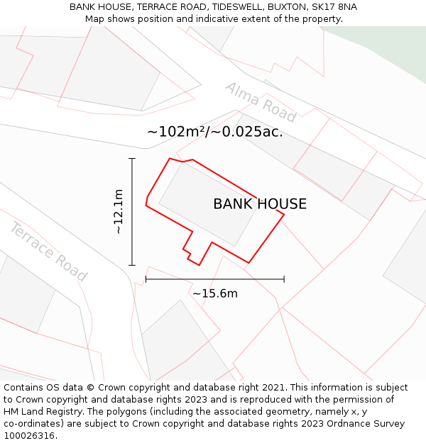BANK HOUSE, TERRACE ROAD, TIDESWELL, BUXTON, SK17 8NA: Plot and title map