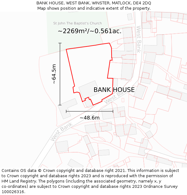 BANK HOUSE, WEST BANK, WINSTER, MATLOCK, DE4 2DQ: Plot and title map