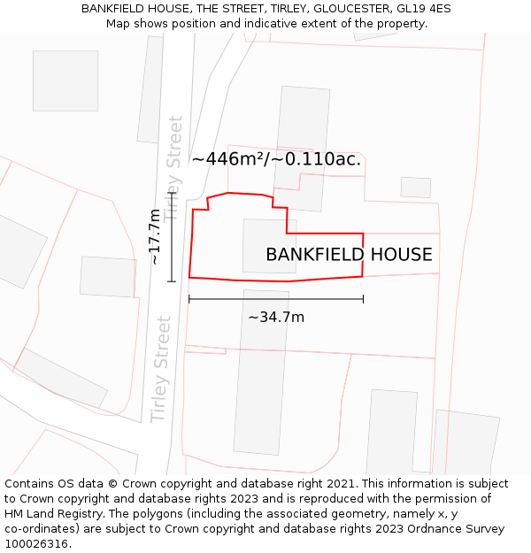 BANKFIELD HOUSE, THE STREET, TIRLEY, GLOUCESTER, GL19 4ES: Plot and title map