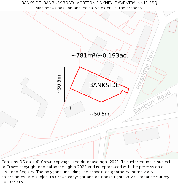 BANKSIDE, BANBURY ROAD, MORETON PINKNEY, DAVENTRY, NN11 3SQ: Plot and title map