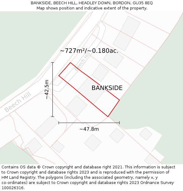 BANKSIDE, BEECH HILL, HEADLEY DOWN, BORDON, GU35 8EQ: Plot and title map