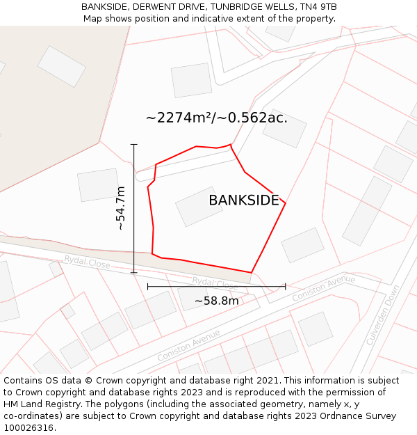 BANKSIDE, DERWENT DRIVE, TUNBRIDGE WELLS, TN4 9TB: Plot and title map