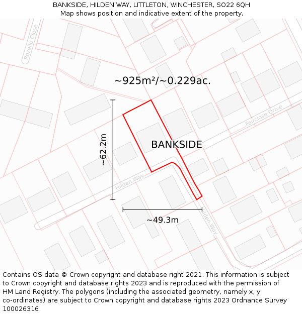 BANKSIDE, HILDEN WAY, LITTLETON, WINCHESTER, SO22 6QH: Plot and title map