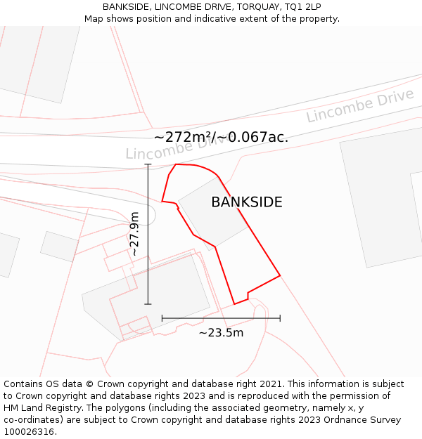 BANKSIDE, LINCOMBE DRIVE, TORQUAY, TQ1 2LP: Plot and title map