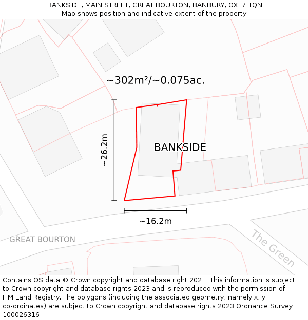 BANKSIDE, MAIN STREET, GREAT BOURTON, BANBURY, OX17 1QN: Plot and title map